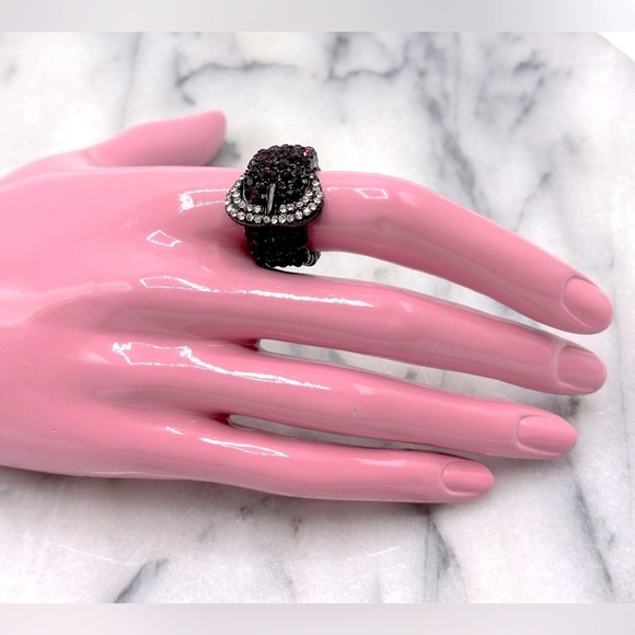 Purple Crystal Buckle Stretch Band Ring - Picture 2 of 7